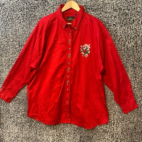 Blue Generation Womens Long Sleeve Embroidered Button Top Size 4XL Red Christmas - Picture 1 of 12